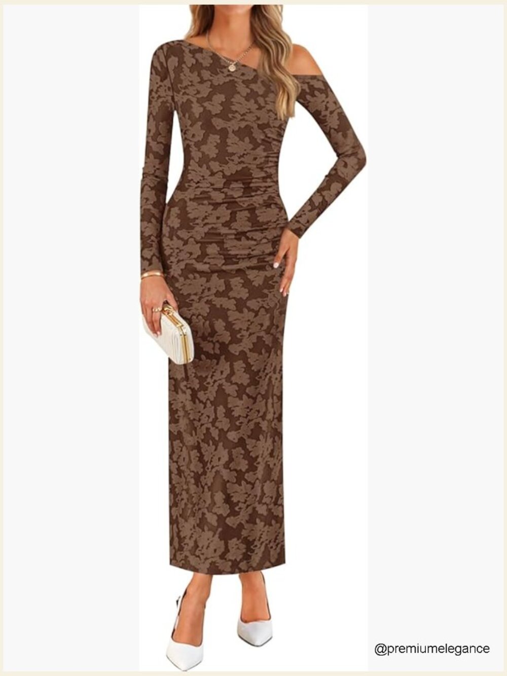 Long Sleeve Off Shoulder Bodycon Maxi Dress Ruched Cocktail Party
